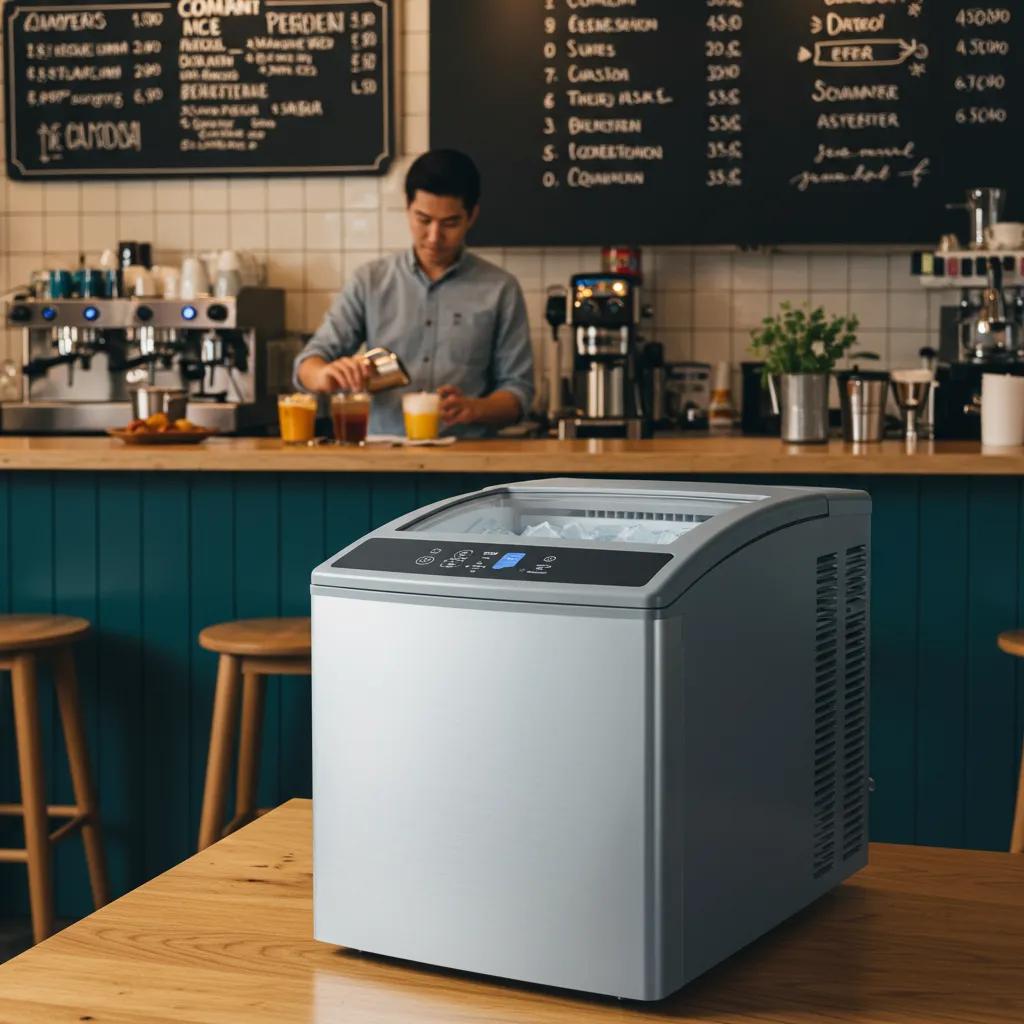 Compact Ice Maker In Bustling Cafe Highlighting Efficient Ice Production For Small Businesses Ea87b7a6 C679 42a5 A37c A3fad76f94b7 | Aqualume