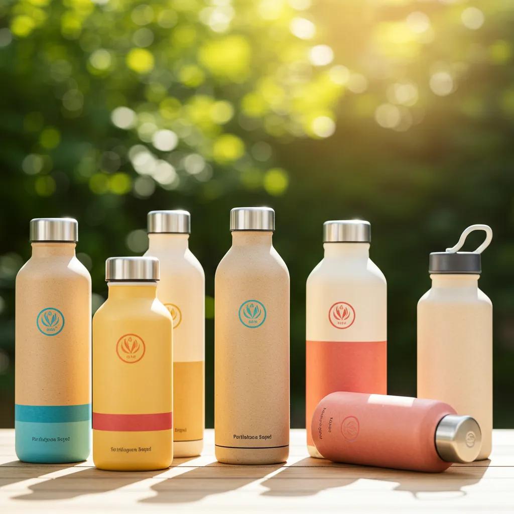 Variety Of Sustainable Water Bottles Made From Bioplastics And Paper Based Materials On Wooden Table Surrounded By Greenery 94acdcc2 9bca 40af Ae74 49610971ff2b | Aqualume