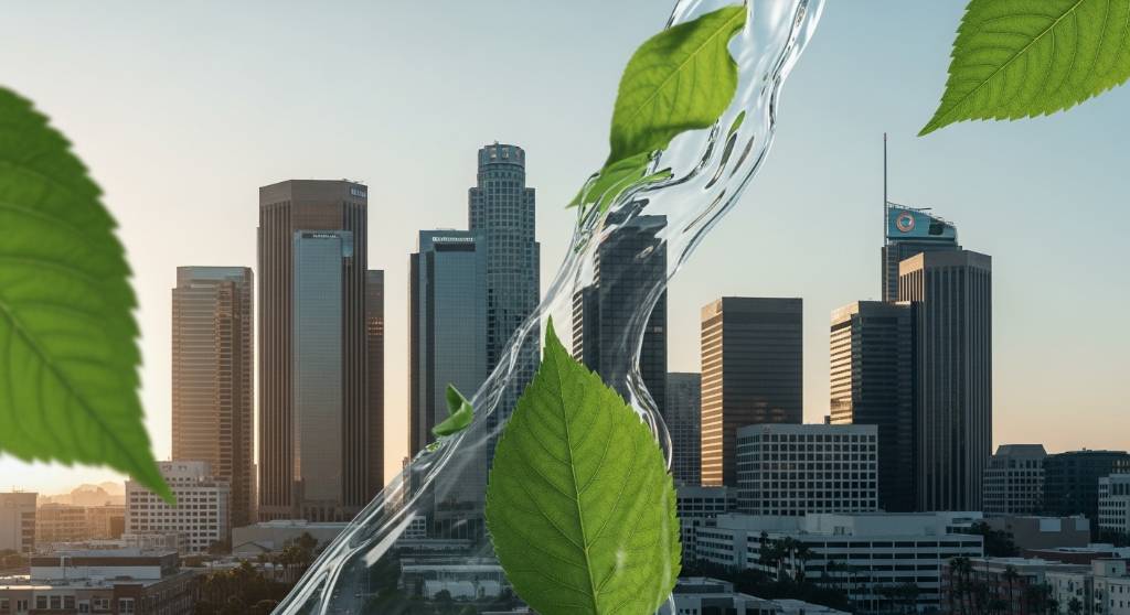 Alt Text Los Angeles Skyline At Sunrise Blending | Aqualume