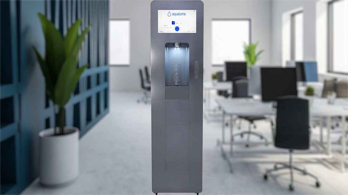 Aqualume Cascade hot and cold water dispenser in a modern office