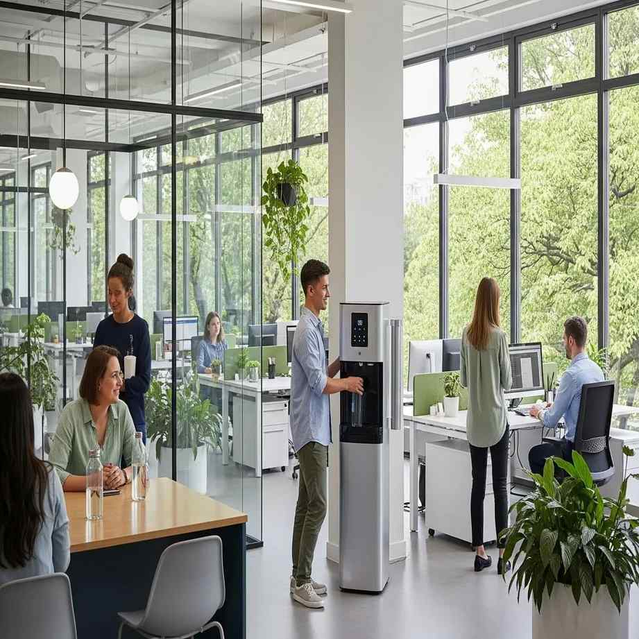 Freestanding Bottleless Water Cooler In A Modern Office Environment Promoting Sustainable Hydration Solutions Ecb Aa B Abbfcef Opt - Orange County Water Dispenser | Aqualume