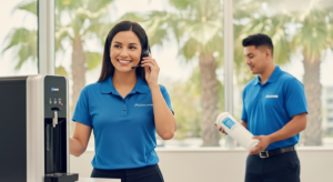 Aqualume Southern California customer service representative supporting a bottleless water cooler client 24/7