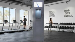 Aqualume Cascade bottleless water dispenser in a gym or fitness center in Southern California