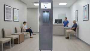 Aqualume Cascade bottleless water dispenser in a medical clinic waiting room in Orange County