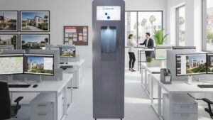 Aqualume Cascade bottleless water dispenser in a Southern California dental office setting.