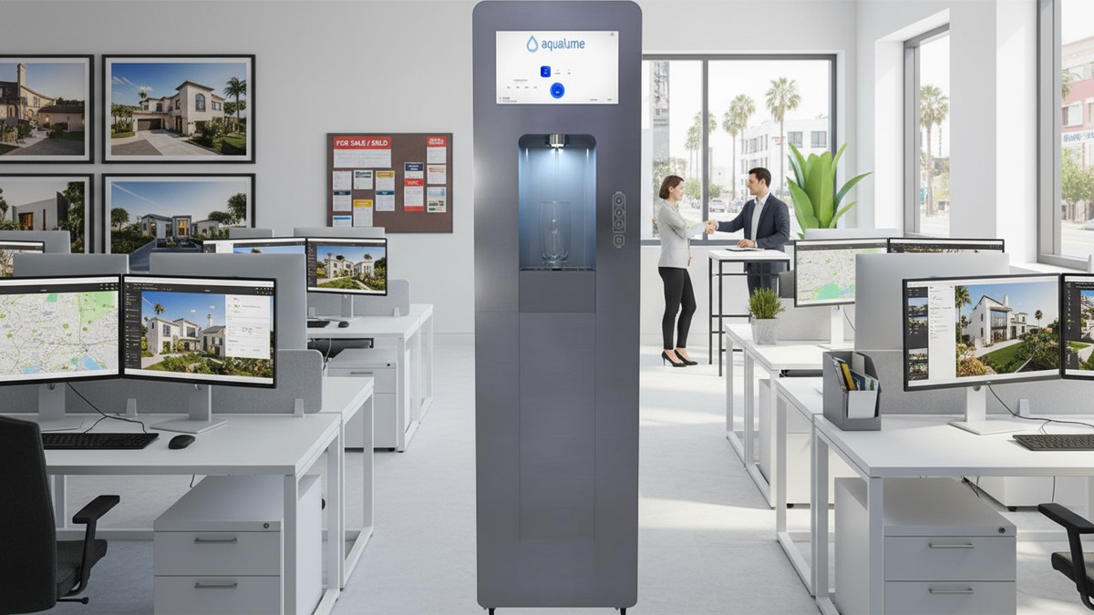 Aqualume Cascade bottleless water dispenser in a Southern California dental office setting.