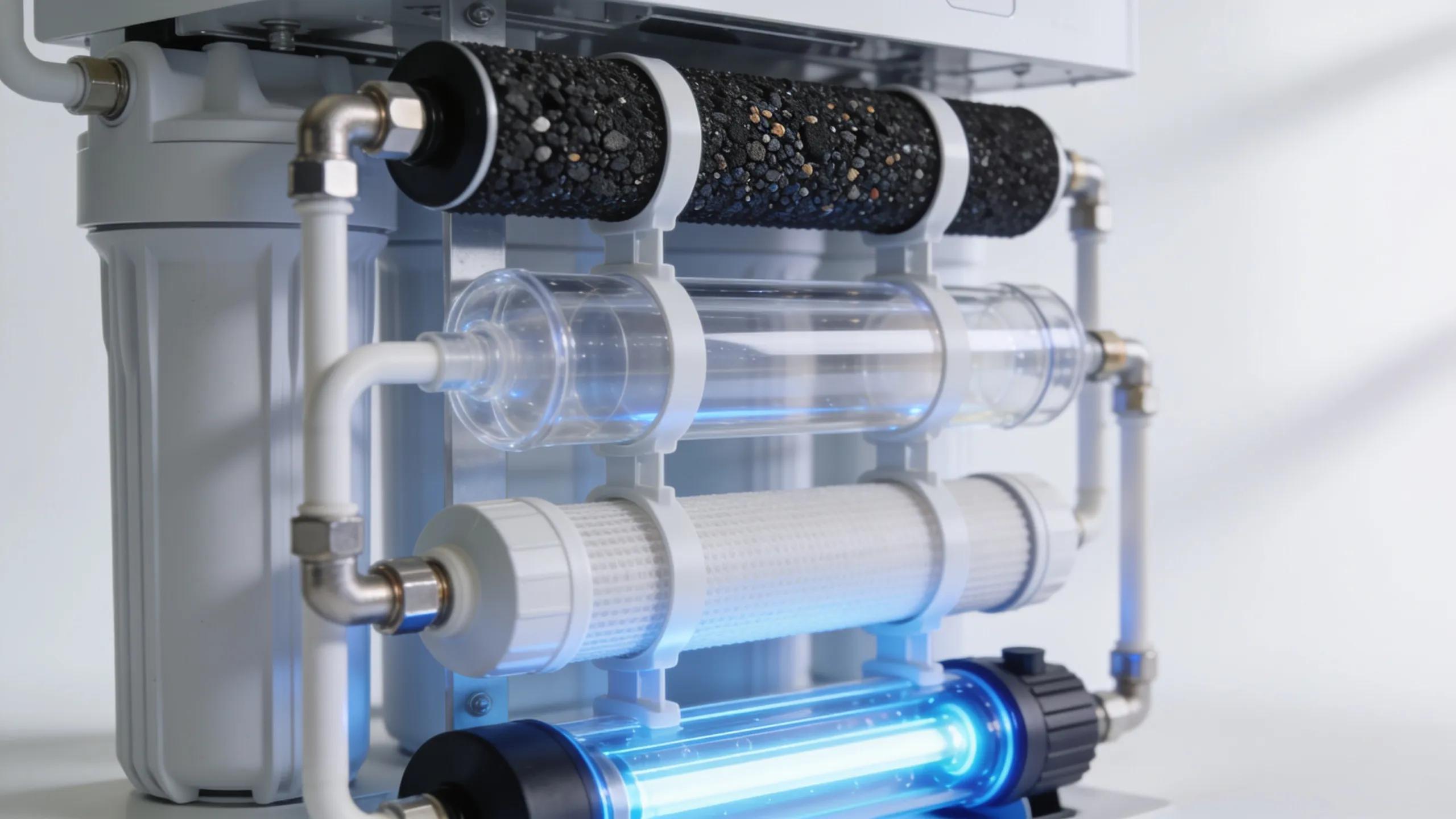 Advanced water filtration system highlighting multiple filtration stages