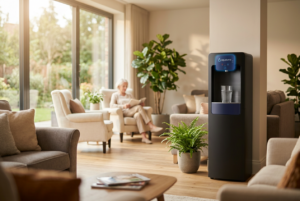 Aqualume bottleless water dispenser &mdash; seniorcare hero lobby