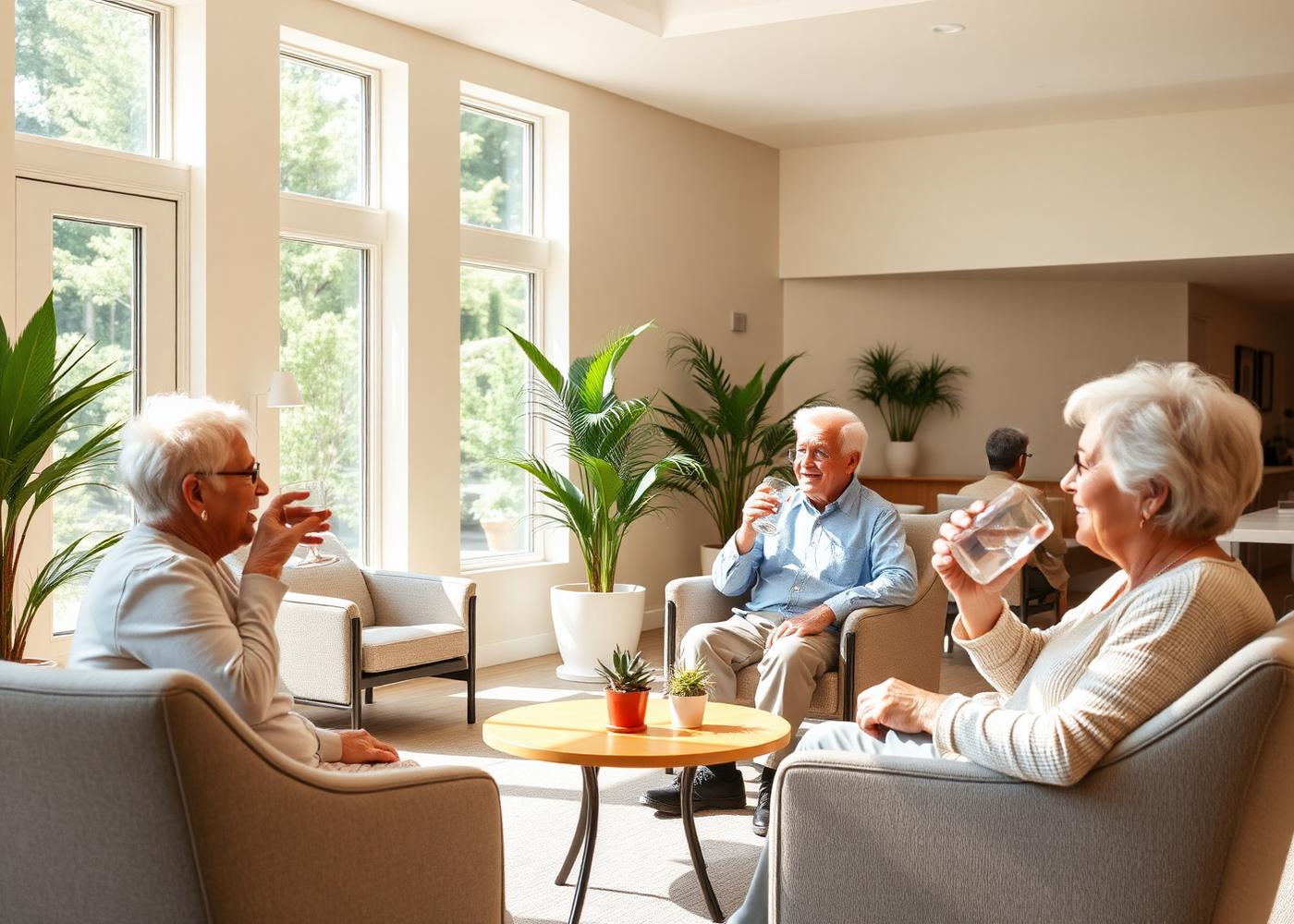 Aqualume bottleless water cooler in a senior living community common area