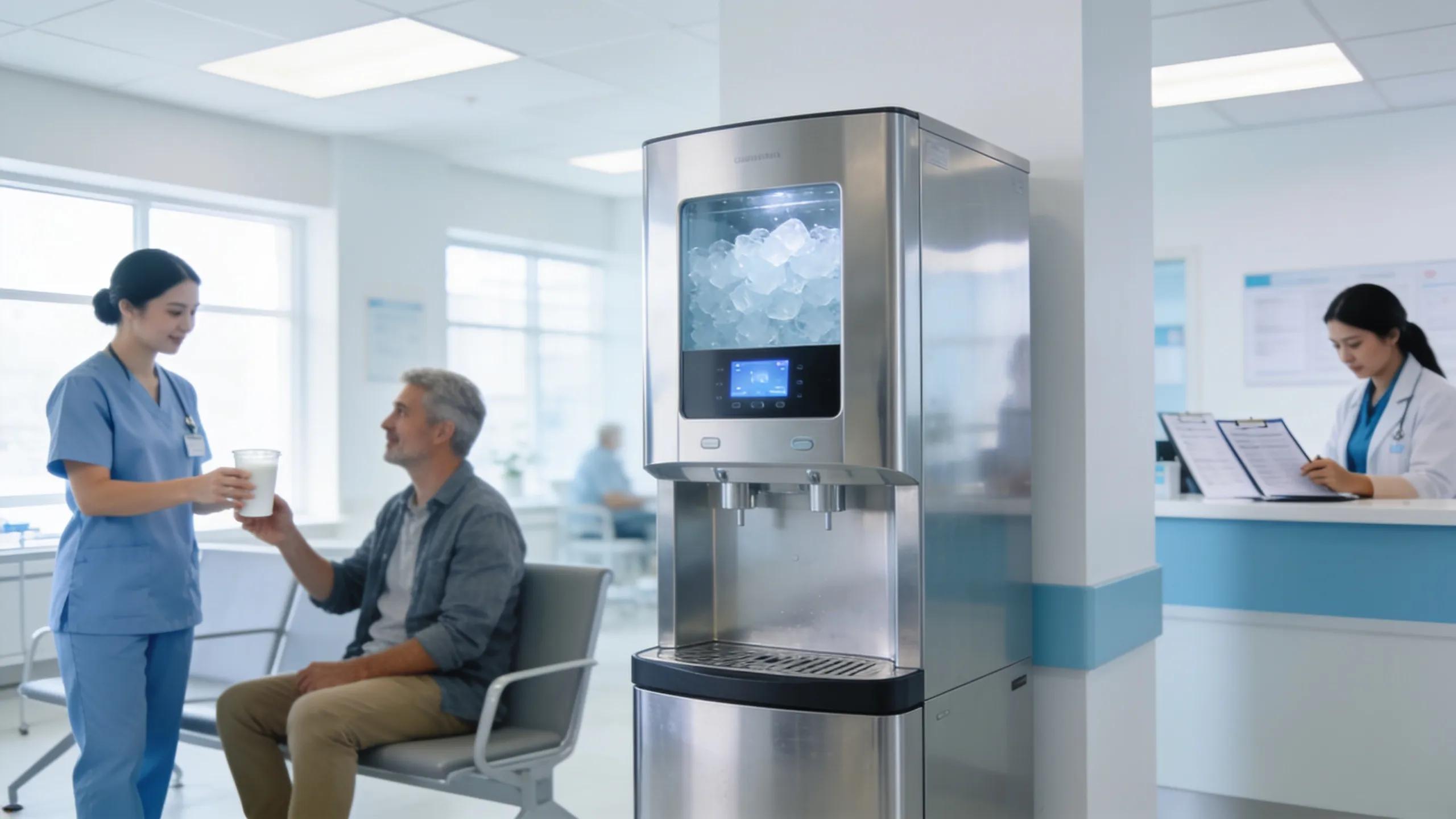 Modern ice dispenser in a medical office enhancing patient comfort and operational efficiency